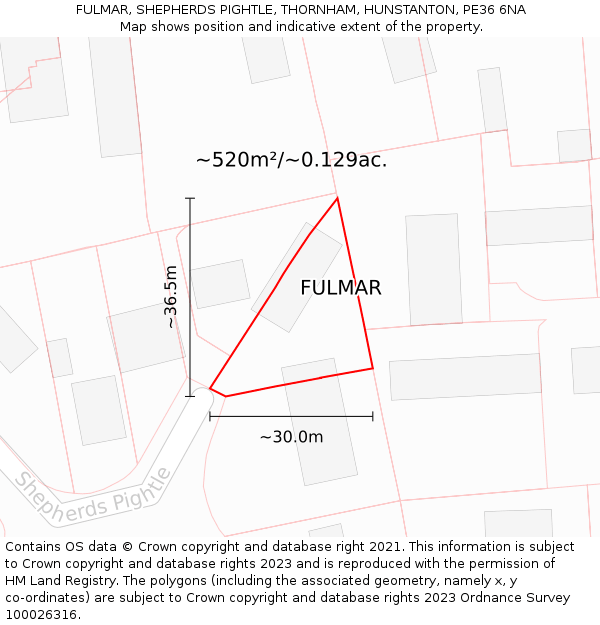 FULMAR, SHEPHERDS PIGHTLE, THORNHAM, HUNSTANTON, PE36 6NA: Plot and title map