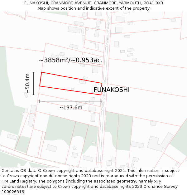 FUNAKOSHI, CRANMORE AVENUE, CRANMORE, YARMOUTH, PO41 0XR: Plot and title map