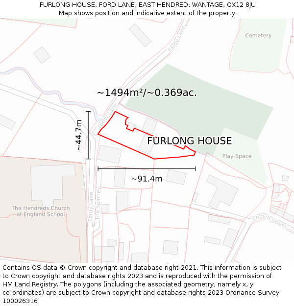 FURLONG HOUSE, FORD LANE, EAST HENDRED, WANTAGE, OX12 8JU: Plot and title map