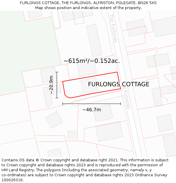 FURLONGS COTTAGE, THE FURLONGS, ALFRISTON, POLEGATE, BN26 5XS: Plot and title map
