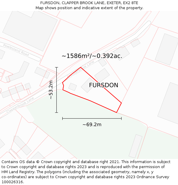FURSDON, CLAPPER BROOK LANE, EXETER, EX2 8TE: Plot and title map