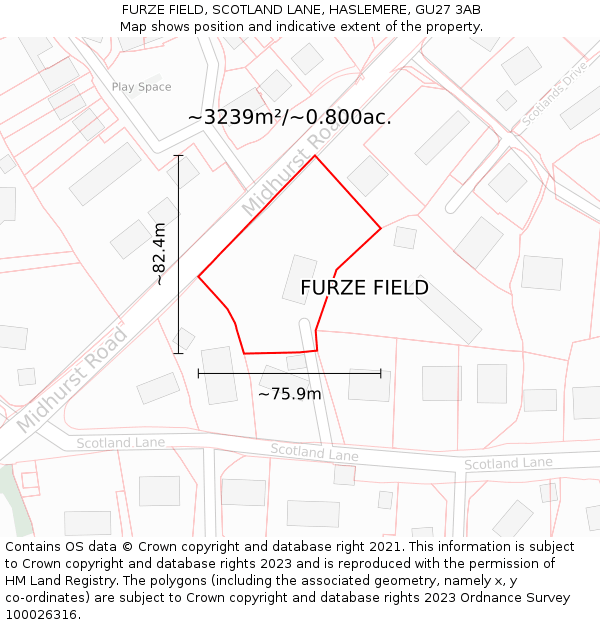 FURZE FIELD, SCOTLAND LANE, HASLEMERE, GU27 3AB: Plot and title map