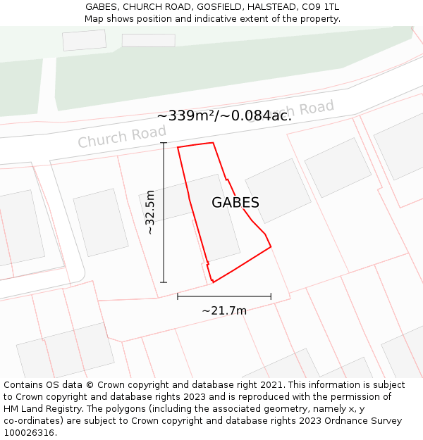 GABES, CHURCH ROAD, GOSFIELD, HALSTEAD, CO9 1TL: Plot and title map