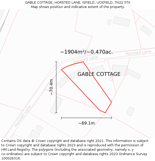 GABLE COTTAGE, HORSTED LANE, ISFIELD, UCKFIELD, TN22 5TX: Plot and title map