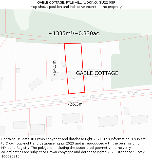 GABLE COTTAGE, PYLE HILL, WOKING, GU22 0SR: Plot and title map