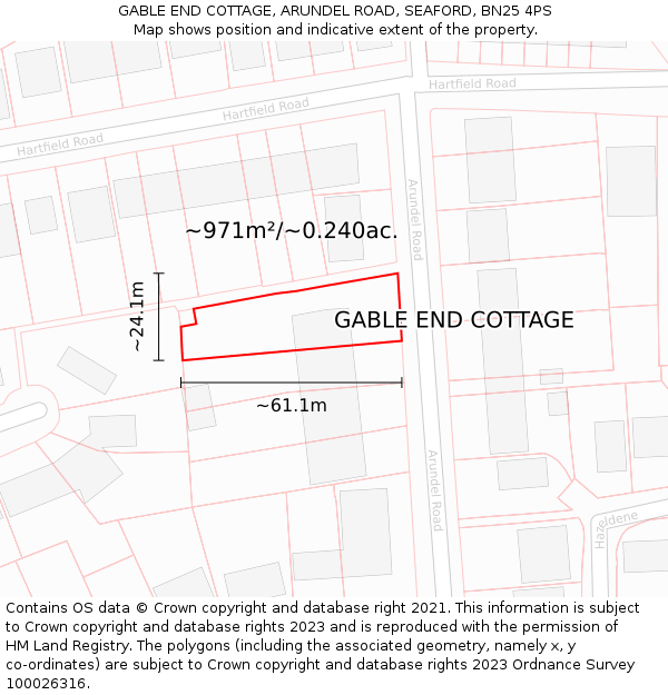 GABLE END COTTAGE, ARUNDEL ROAD, SEAFORD, BN25 4PS: Plot and title map