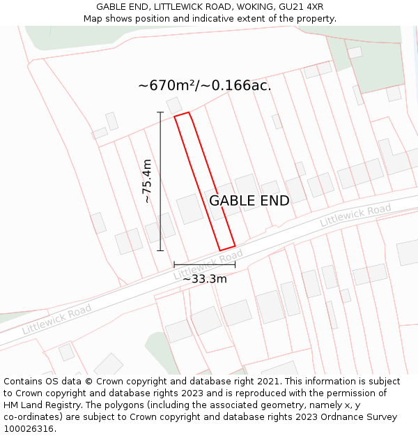 GABLE END, LITTLEWICK ROAD, WOKING, GU21 4XR: Plot and title map