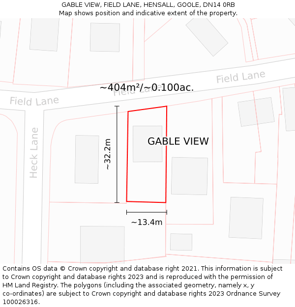 GABLE VIEW, FIELD LANE, HENSALL, GOOLE, DN14 0RB: Plot and title map