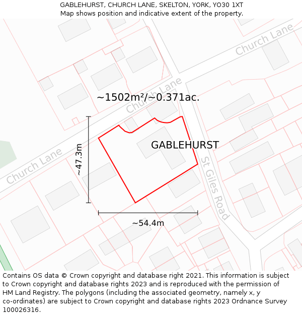 GABLEHURST, CHURCH LANE, SKELTON, YORK, YO30 1XT: Plot and title map