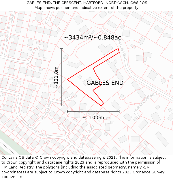 GABLES END, THE CRESCENT, HARTFORD, NORTHWICH, CW8 1QS: Plot and title map