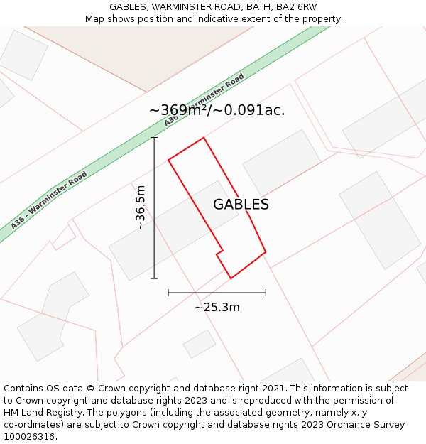 GABLES, WARMINSTER ROAD, BATH, BA2 6RW: Plot and title map