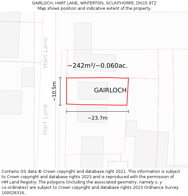 GAIRLOCH, HART LANE, WINTERTON, SCUNTHORPE, DN15 9TZ: Plot and title map