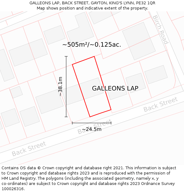 GALLEONS LAP, BACK STREET, GAYTON, KING'S LYNN, PE32 1QR: Plot and title map