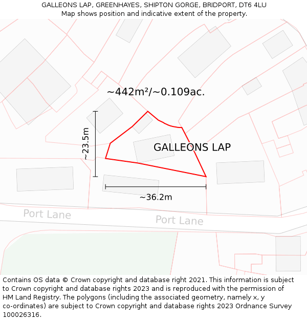 GALLEONS LAP, GREENHAYES, SHIPTON GORGE, BRIDPORT, DT6 4LU: Plot and title map