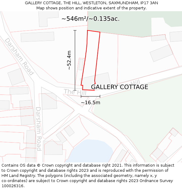 GALLERY COTTAGE, THE HILL, WESTLETON, SAXMUNDHAM, IP17 3AN: Plot and title map