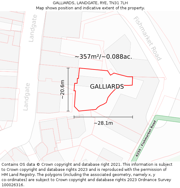 GALLIARDS, LANDGATE, RYE, TN31 7LH: Plot and title map