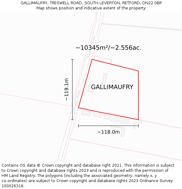 GALLIMAUFRY, TRESWELL ROAD, SOUTH LEVERTON, RETFORD, DN22 0BP: Plot and title map