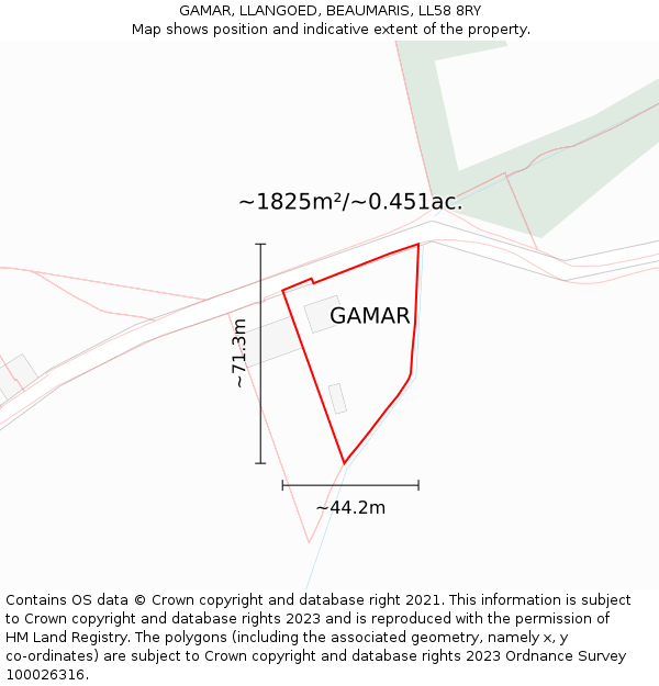 GAMAR, LLANGOED, BEAUMARIS, LL58 8RY: Plot and title map