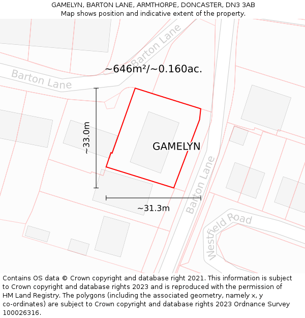 GAMELYN, BARTON LANE, ARMTHORPE, DONCASTER, DN3 3AB: Plot and title map