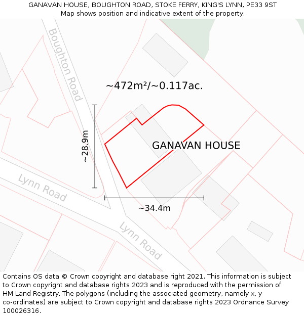 GANAVAN HOUSE, BOUGHTON ROAD, STOKE FERRY, KING'S LYNN, PE33 9ST: Plot and title map