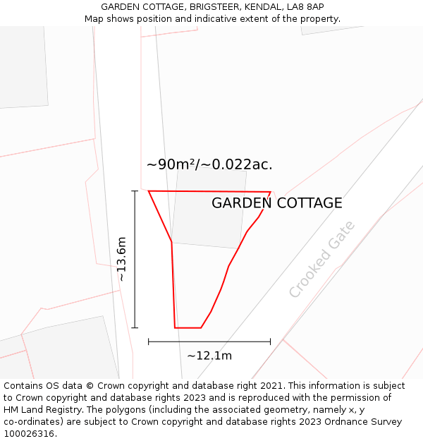 GARDEN COTTAGE, BRIGSTEER, KENDAL, LA8 8AP: Plot and title map