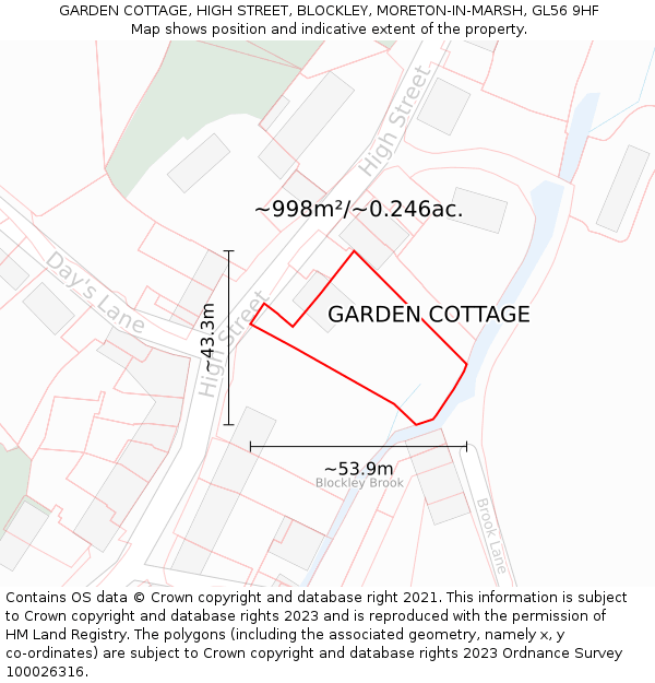GARDEN COTTAGE, HIGH STREET, BLOCKLEY, MORETON-IN-MARSH, GL56 9HF: Plot and title map