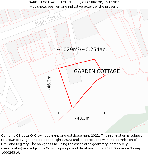 GARDEN COTTAGE, HIGH STREET, CRANBROOK, TN17 3DN: Plot and title map