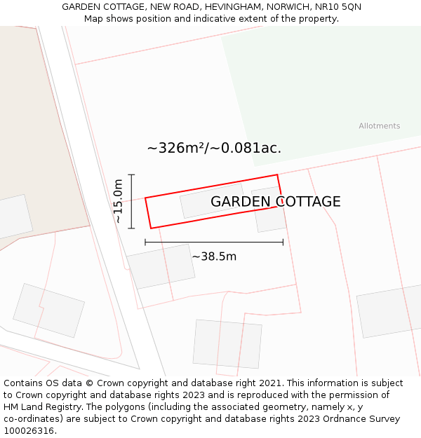 GARDEN COTTAGE, NEW ROAD, HEVINGHAM, NORWICH, NR10 5QN: Plot and title map