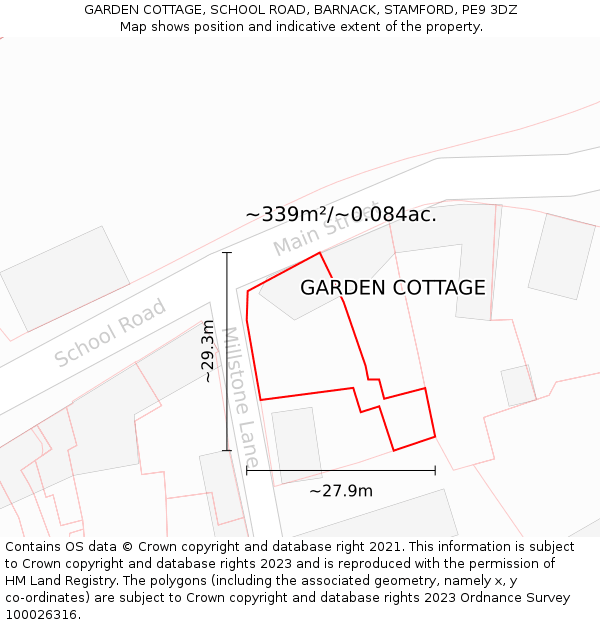 GARDEN COTTAGE, SCHOOL ROAD, BARNACK, STAMFORD, PE9 3DZ: Plot and title map