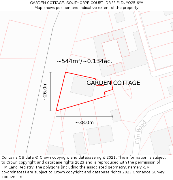 GARDEN COTTAGE, SOUTHORPE COURT, DRIFFIELD, YO25 6YA: Plot and title map