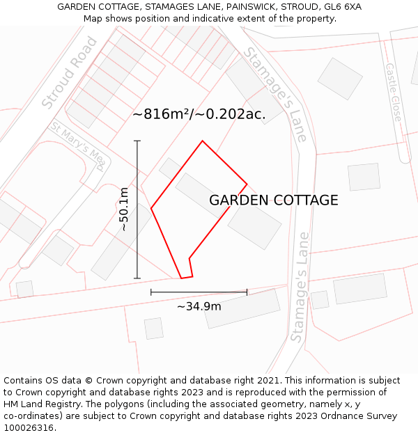 GARDEN COTTAGE, STAMAGES LANE, PAINSWICK, STROUD, GL6 6XA: Plot and title map
