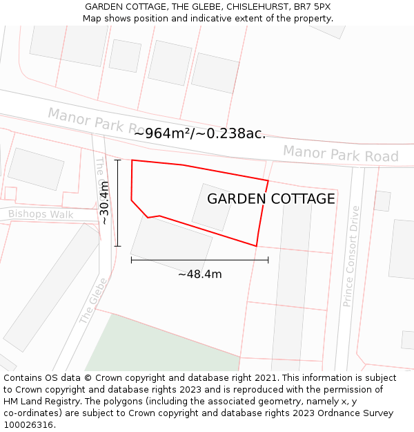 GARDEN COTTAGE, THE GLEBE, CHISLEHURST, BR7 5PX: Plot and title map