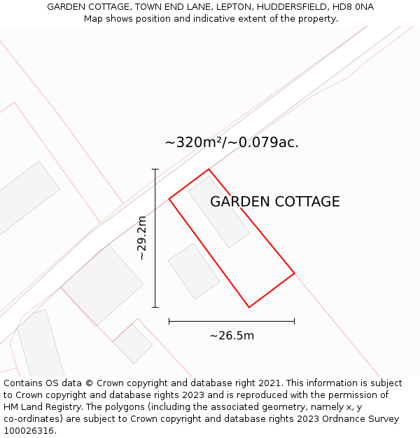 GARDEN COTTAGE, TOWN END LANE, LEPTON, HUDDERSFIELD, HD8 0NA: Plot and title map