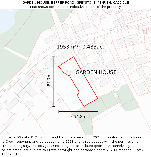 GARDEN HOUSE, BERRIER ROAD, GREYSTOKE, PENRITH, CA11 0UE: Plot and title map
