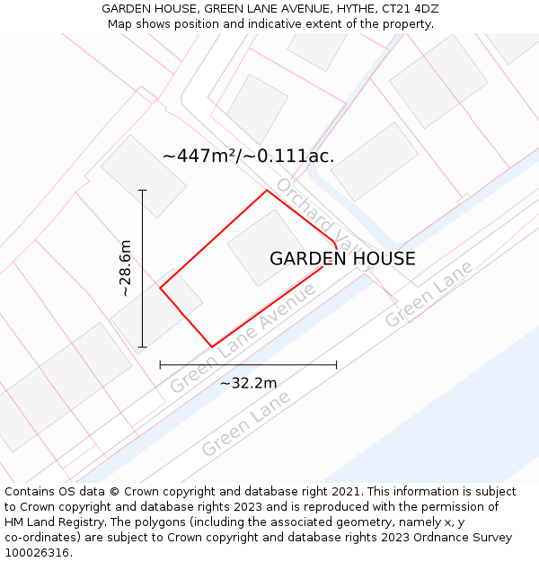 GARDEN HOUSE, GREEN LANE AVENUE, HYTHE, CT21 4DZ: Plot and title map