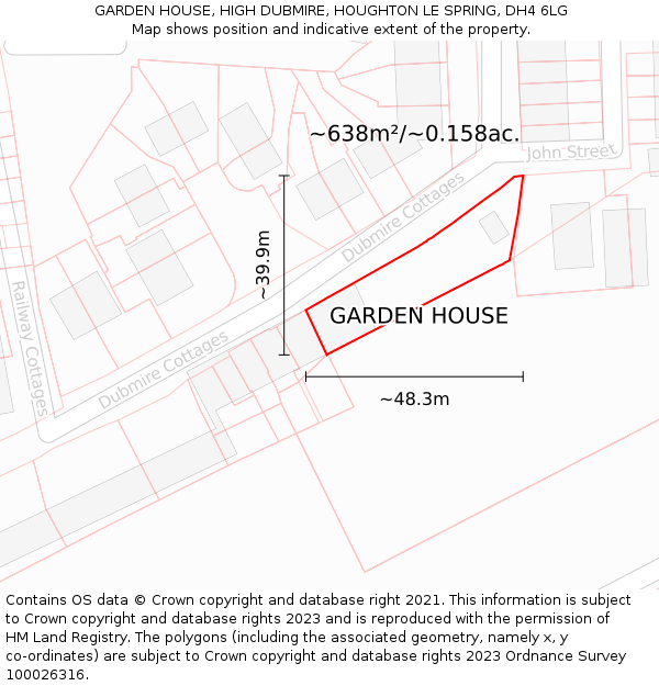 GARDEN HOUSE, HIGH DUBMIRE, HOUGHTON LE SPRING, DH4 6LG: Plot and title map