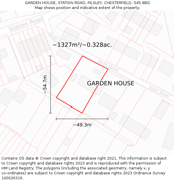 GARDEN HOUSE, STATION ROAD, PILSLEY, CHESTERFIELD, S45 8BG: Plot and title map