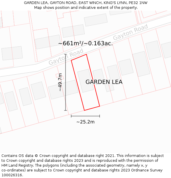 GARDEN LEA, GAYTON ROAD, EAST WINCH, KING'S LYNN, PE32 1NW: Plot and title map