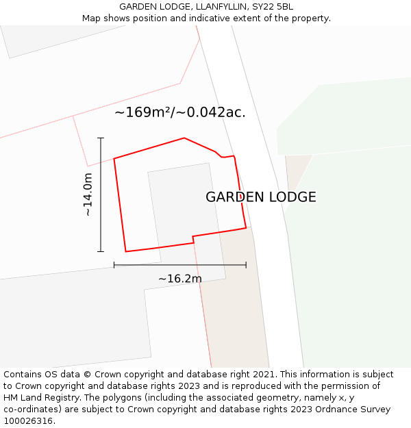 GARDEN LODGE, LLANFYLLIN, SY22 5BL: Plot and title map