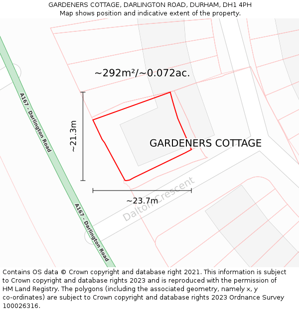 GARDENERS COTTAGE, DARLINGTON ROAD, DURHAM, DH1 4PH: Plot and title map