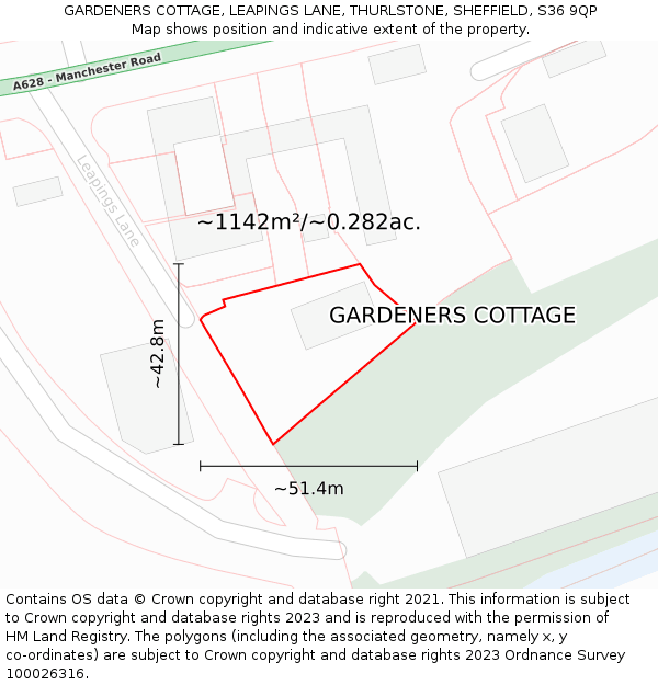 GARDENERS COTTAGE, LEAPINGS LANE, THURLSTONE, SHEFFIELD, S36 9QP: Plot and title map