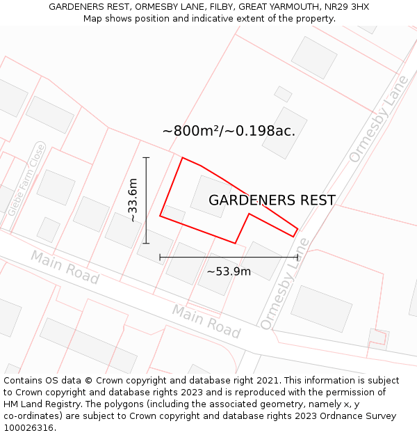 GARDENERS REST, ORMESBY LANE, FILBY, GREAT YARMOUTH, NR29 3HX: Plot and title map