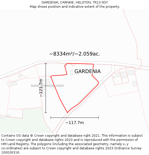GARDENIA, CARNKIE, HELSTON, TR13 0DY: Plot and title map