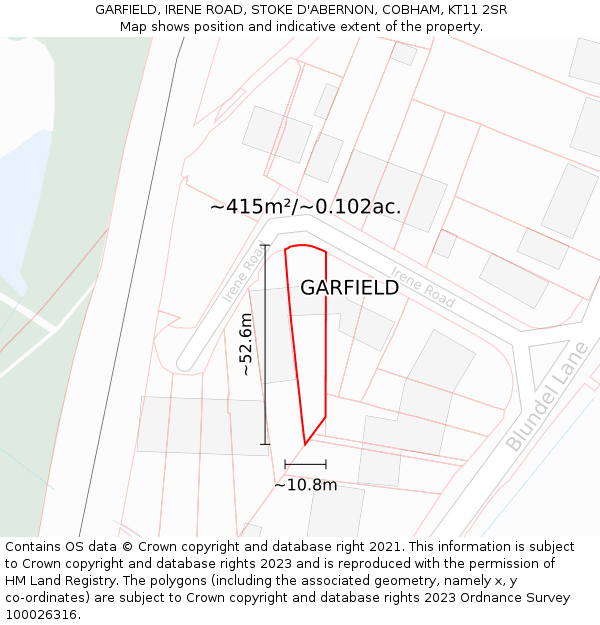 GARFIELD, IRENE ROAD, STOKE D'ABERNON, COBHAM, KT11 2SR: Plot and title map