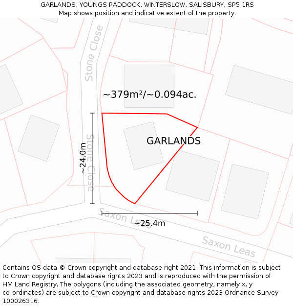 GARLANDS, YOUNGS PADDOCK, WINTERSLOW, SALISBURY, SP5 1RS: Plot and title map