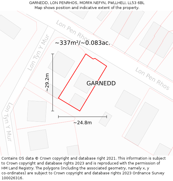 GARNEDD, LON PENRHOS, MORFA NEFYN, PWLLHELI, LL53 6BL: Plot and title map
