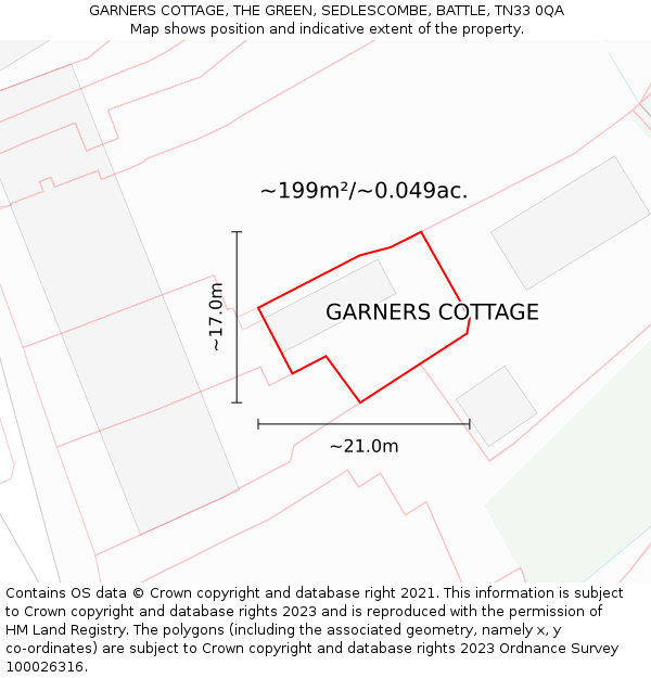 GARNERS COTTAGE, THE GREEN, SEDLESCOMBE, BATTLE, TN33 0QA: Plot and title map