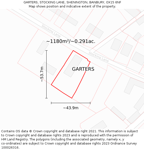GARTERS, STOCKING LANE, SHENINGTON, BANBURY, OX15 6NF: Plot and title map