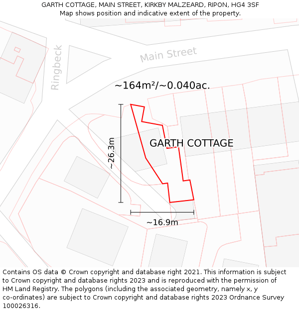 GARTH COTTAGE, MAIN STREET, KIRKBY MALZEARD, RIPON, HG4 3SF: Plot and title map