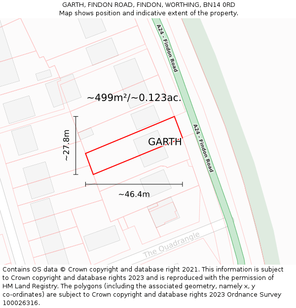 GARTH, FINDON ROAD, FINDON, WORTHING, BN14 0RD: Plot and title map